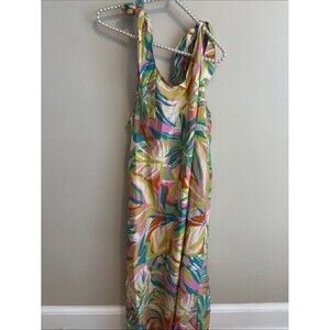 In February Dress Small S Tropical Multi Color Tie Shoulder Abstract Print Maxi